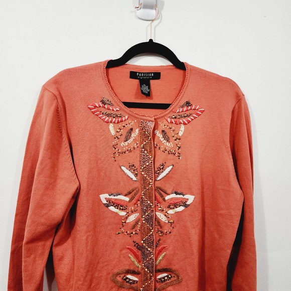 Parisian Signature Beaded Button Front Knit Cardigan Sweater Women's Size XL - Picture 2 of 12
